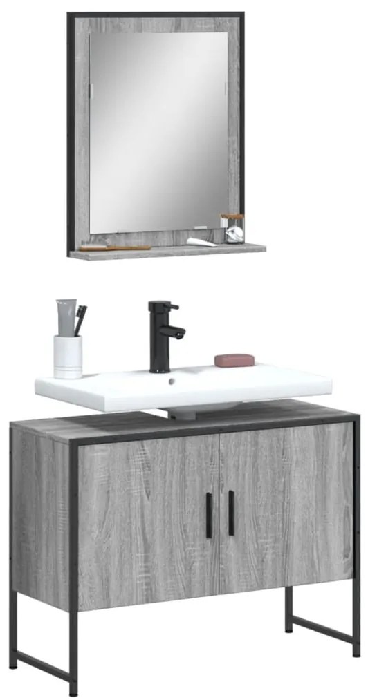 Set mobili da bagno 2 pz grigio sonoma in legno multistrato