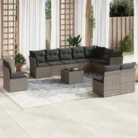 Set Divani da Giardino 11 pz con Cuscini in Polyrattan Grigio 3249649