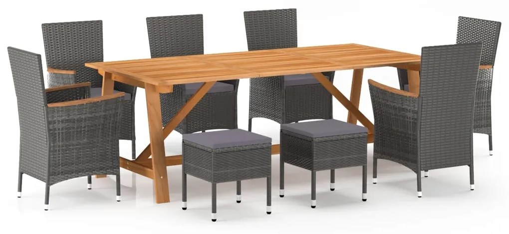 Set mobili da pranzo per giardino 9 pz grigio