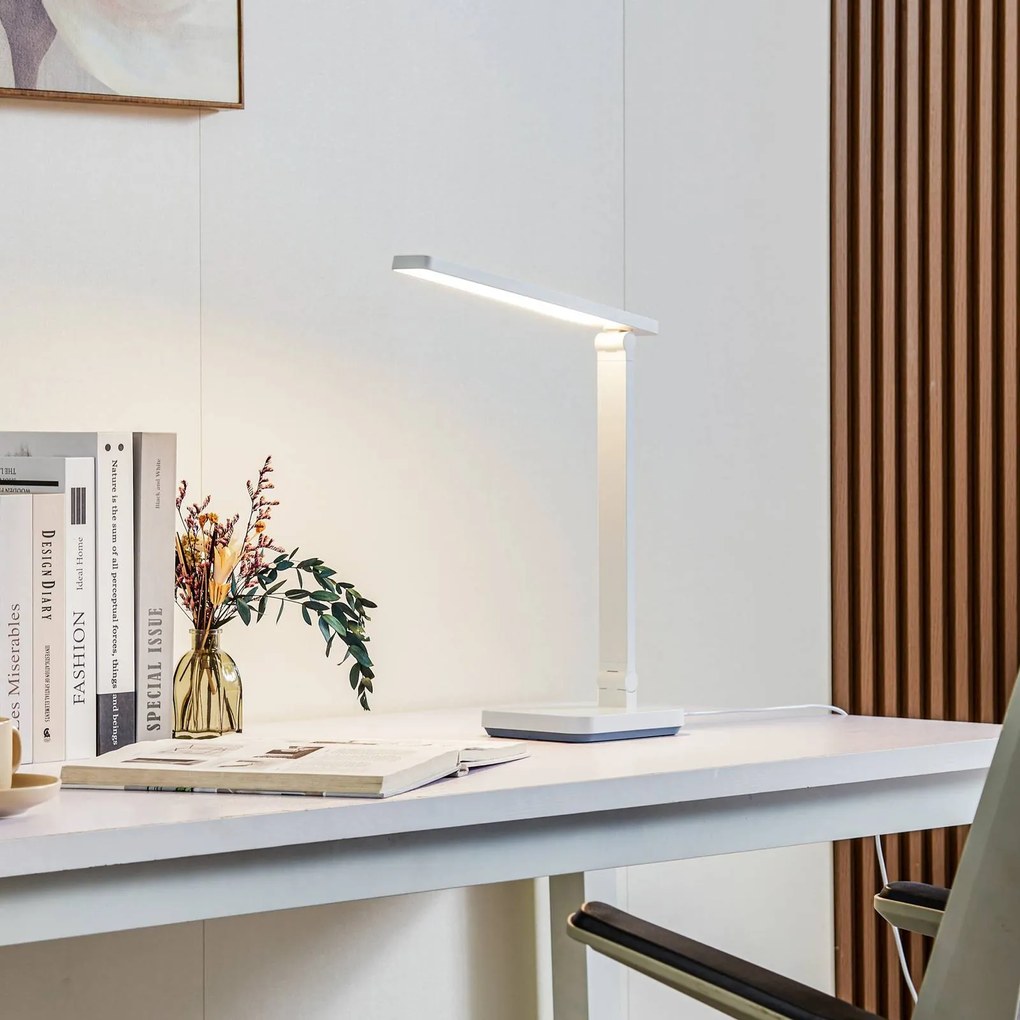 Lampada da scrivania Rylas Lindby, dimmerabile, Bianco / Opale, Studio / Ufficio, Plastica, Moderno, Lampada da tavolo
