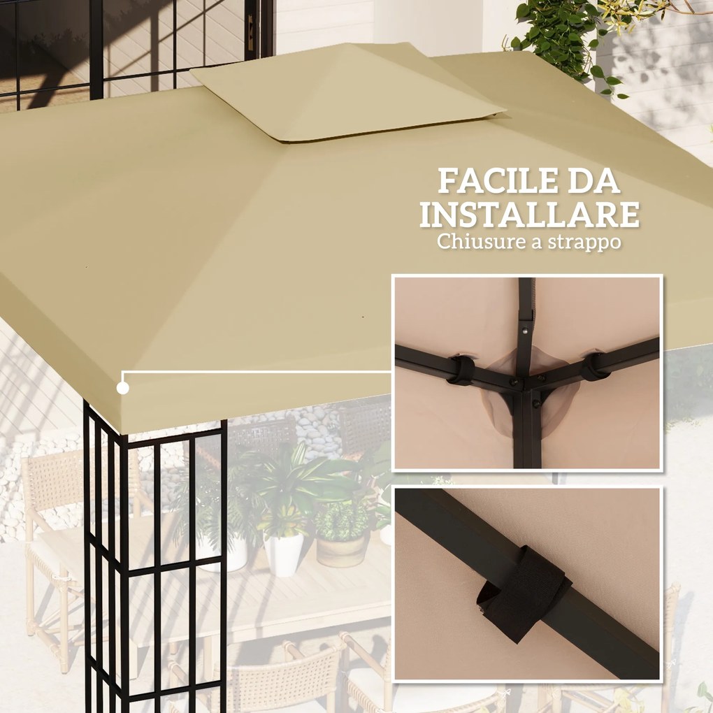 Tetto di Ricambio per Gazebo 3x3 m a 2 Livelli e Resistente ai Raggi UV Beige...