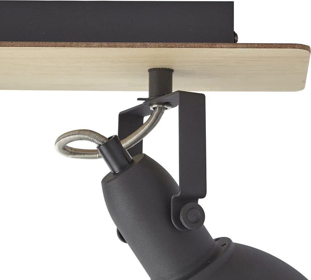Faretto da soffitto nero con legno 3 luci ruotabile e inclinabile - Jakub