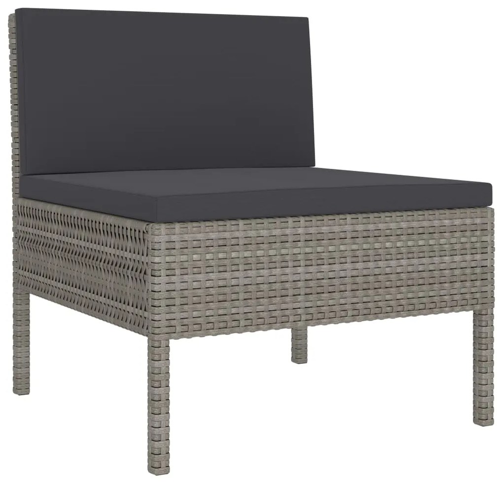 Set divani da giardino 3 pz con cuscini in polyrattan grigio