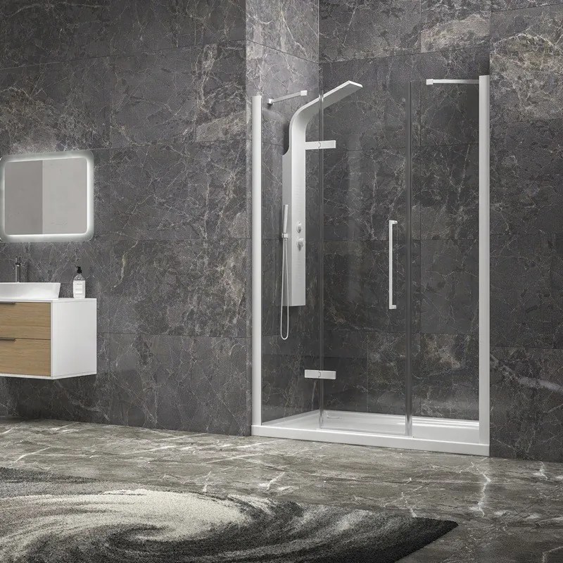 Kamalu - Porta doccia 180cm battente e 2 fissi colore bianco | KT6000B