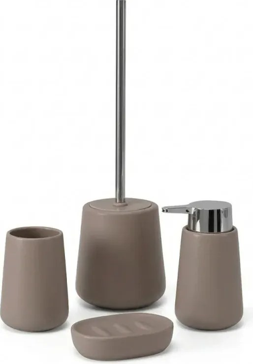 Porta spazzolini bagno tortora e cromo in ceramica Sidney