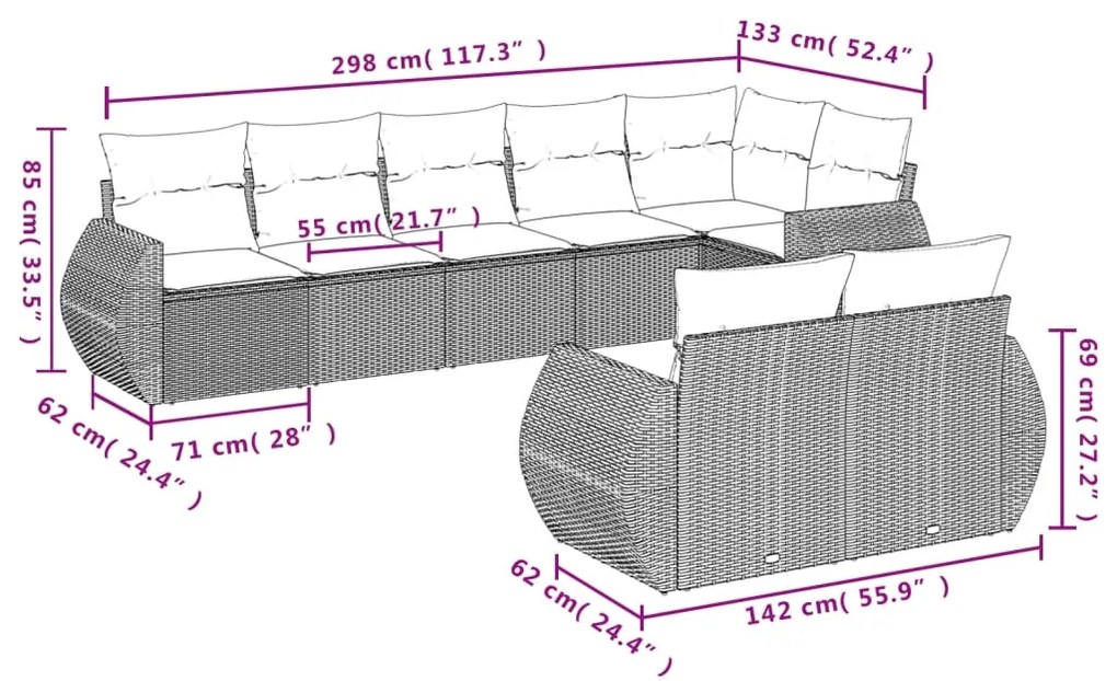 Set Divani da Giardino con Cuscini 8 pz Nero in Polyrattan