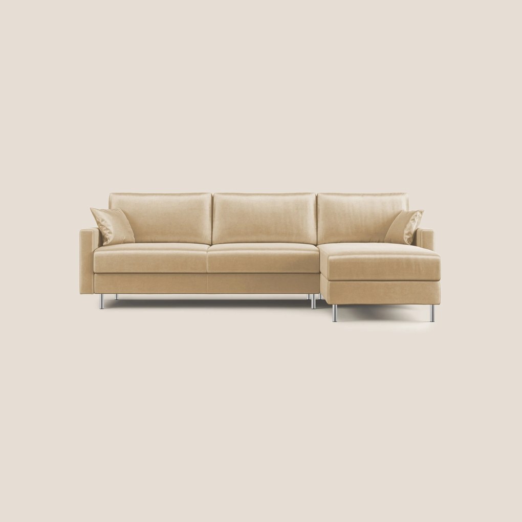 Andromeda divano letto angolare in velluto morbido impermeabile T01 beige 290 cm destro (mat. 160x197)