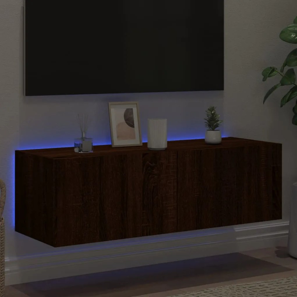 Mobile tv a parete con luci led rovere marrone 100x35x31 cm