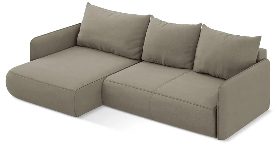 Divano angolare beige allungabile/con contenitore (con penisola a sinistra) Nanea – Makamii