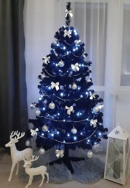 Albero di Natale nero con decorazioni 180 cm