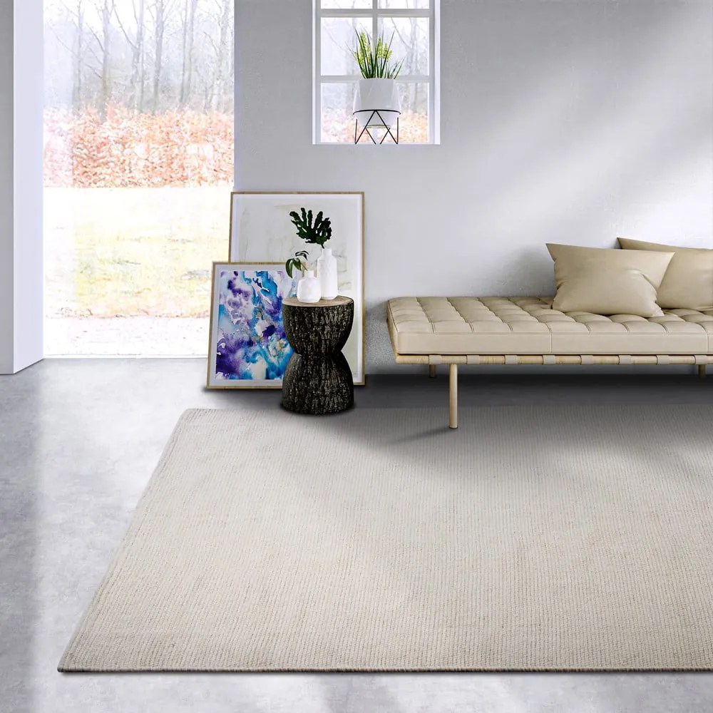 Tappeto color crema tessuto a mano in lana 60x90 cm Pradesh Natural White - Elle Decoration