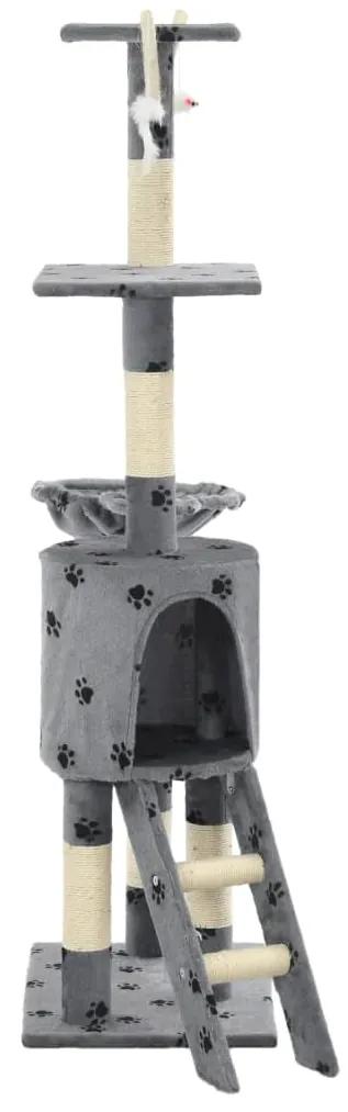 Albero per gatti e tiragraffi sisal 138cm zampe stampate grigio
