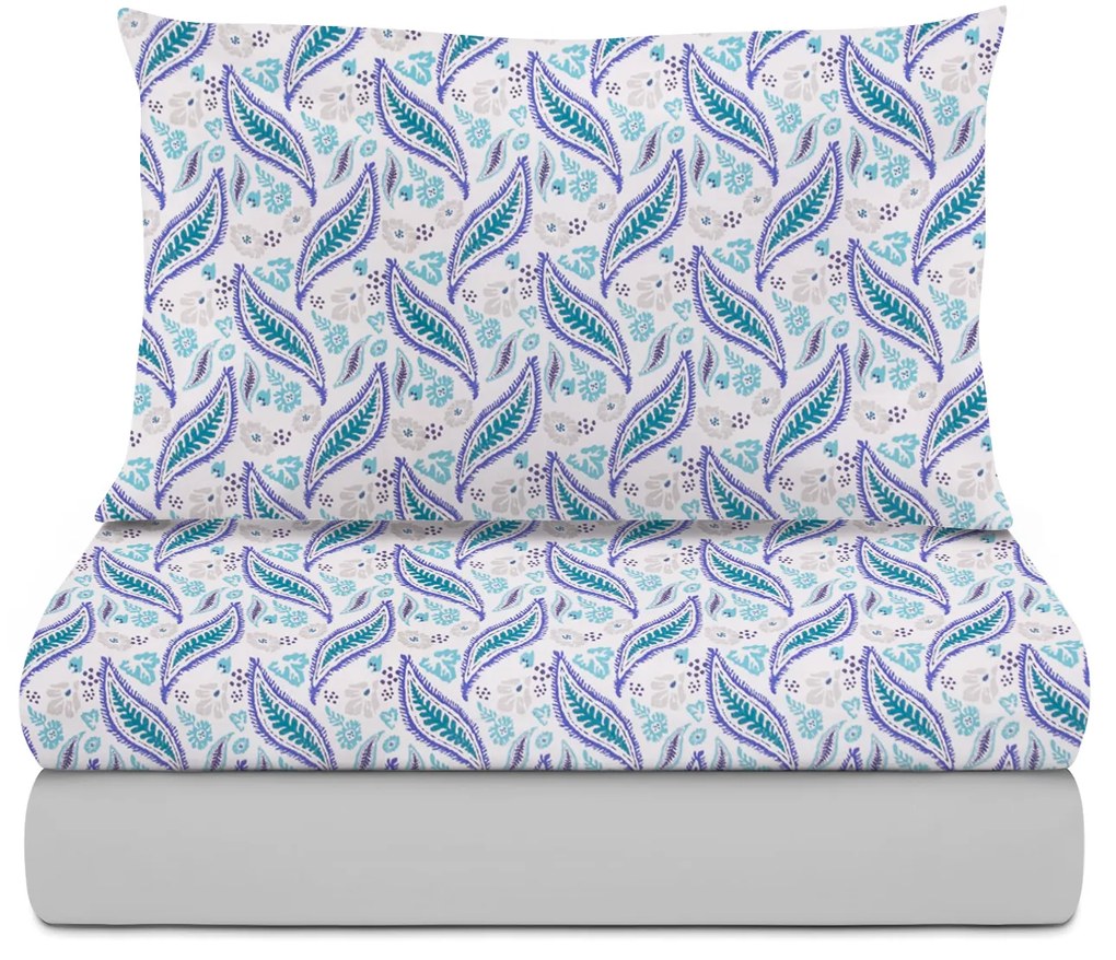 Completo letto singolo cotone paisley blu