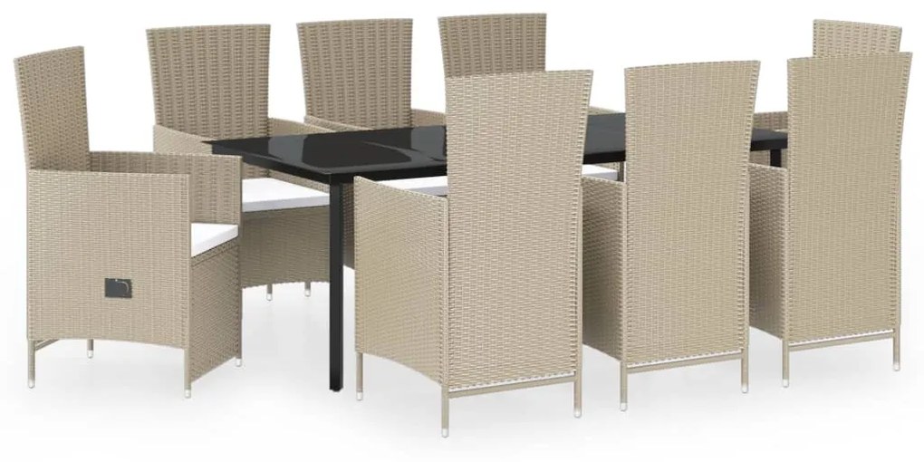Set mobili da pranzo da giardino 9 pz con cuscini beige
