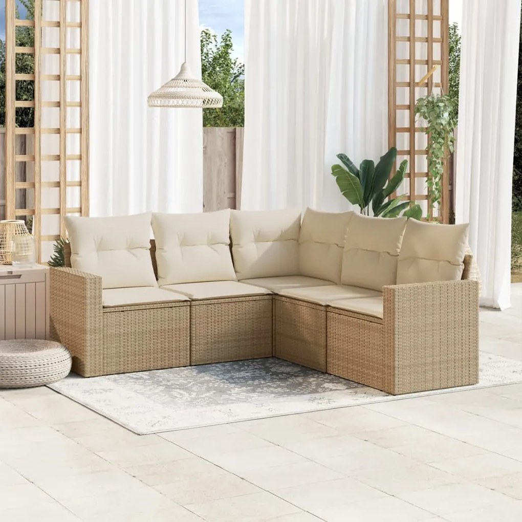 Set divano da giardino 5 pz con cuscini beige in polyrattan