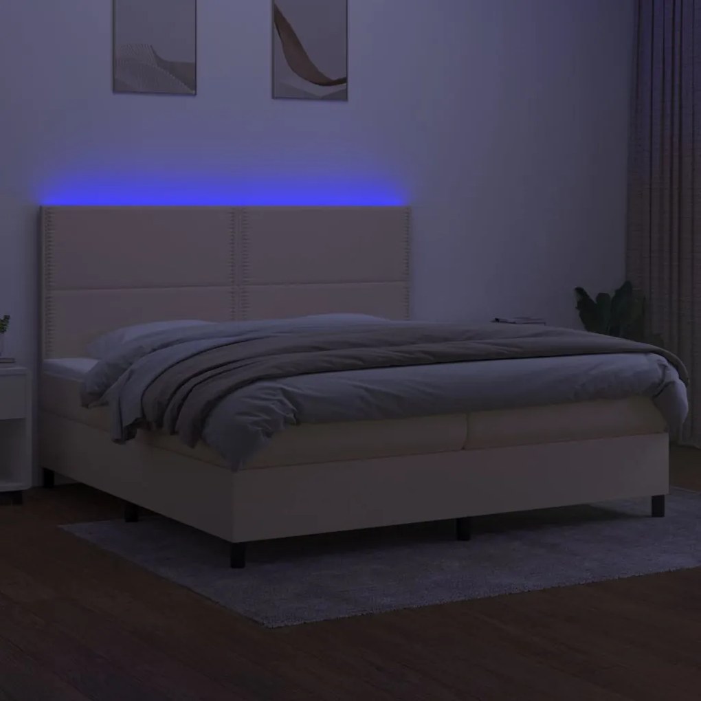 Letto a molle materasso e led bianco 200x200cm in tessuto