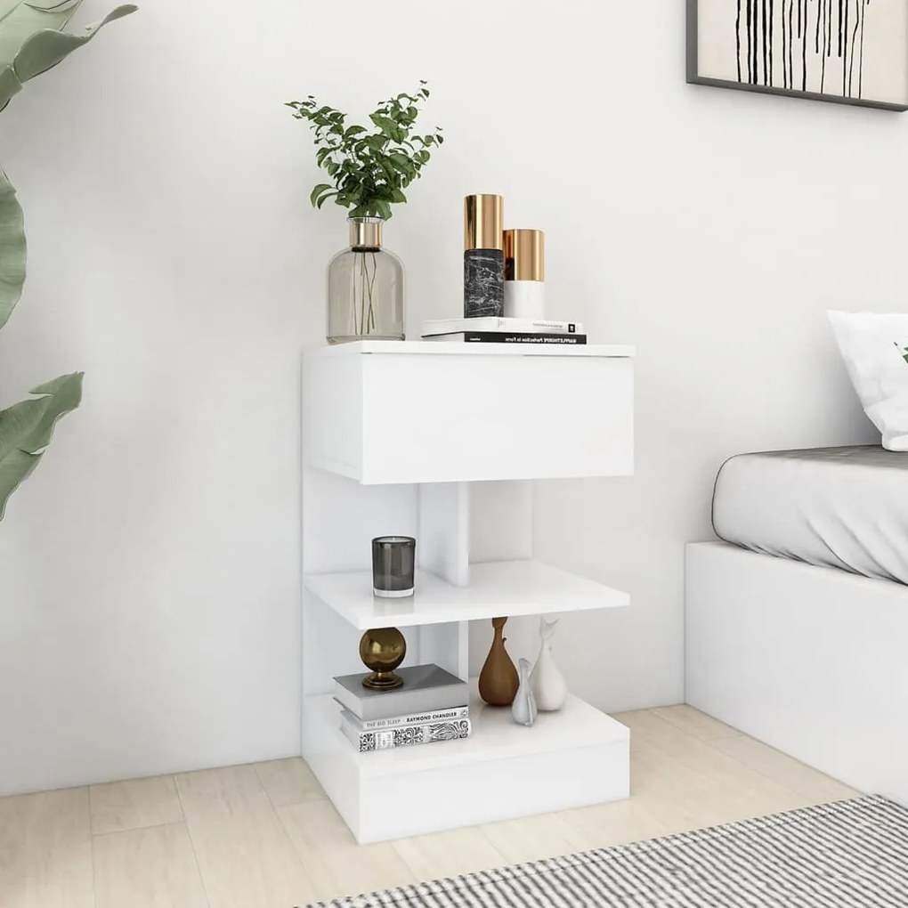 Comodino Bianco 40x35x65 Cm İn Truciolato /