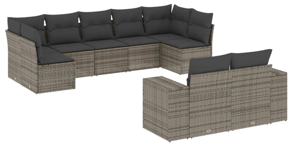 Set divano da giardino 9 pz con cuscini grigio in polyrattan