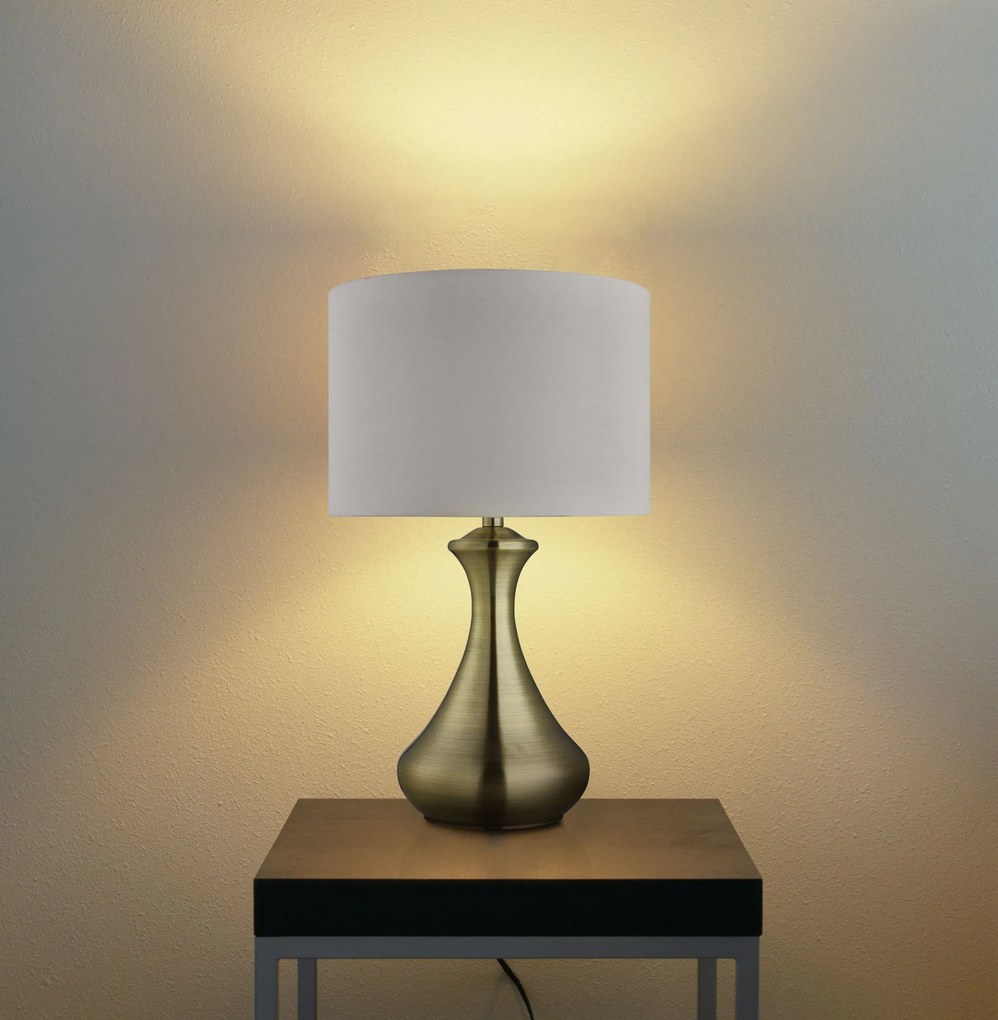 Lampada Scrivania Contemporanea Tocco Acciaio Ottone Tessuto Bianco 1 Luce E14