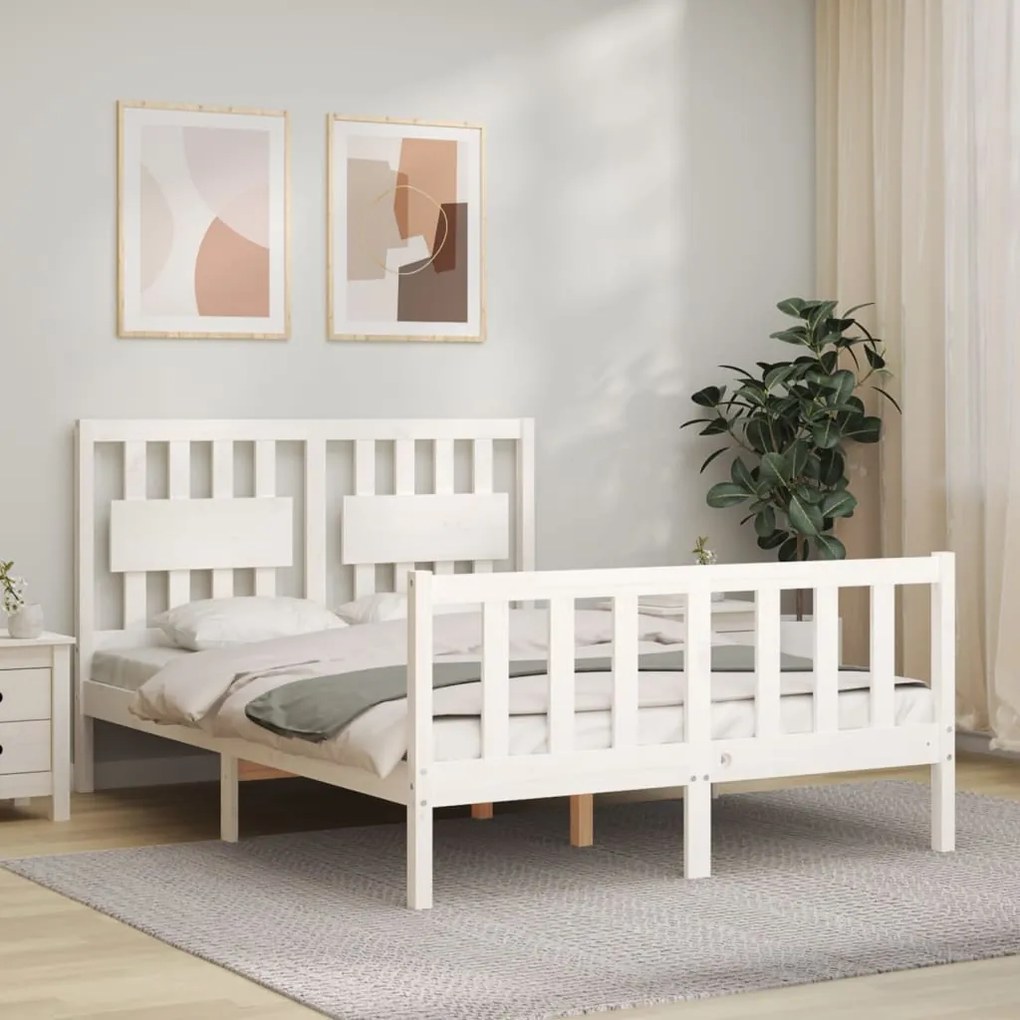 Letto Senza Materasso Bianco 140x190 Cm Legno Massello Di Pino /