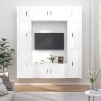 Set Mobili Porta TV 8pz Bianco Lucido in Legno Multistrato 3188640