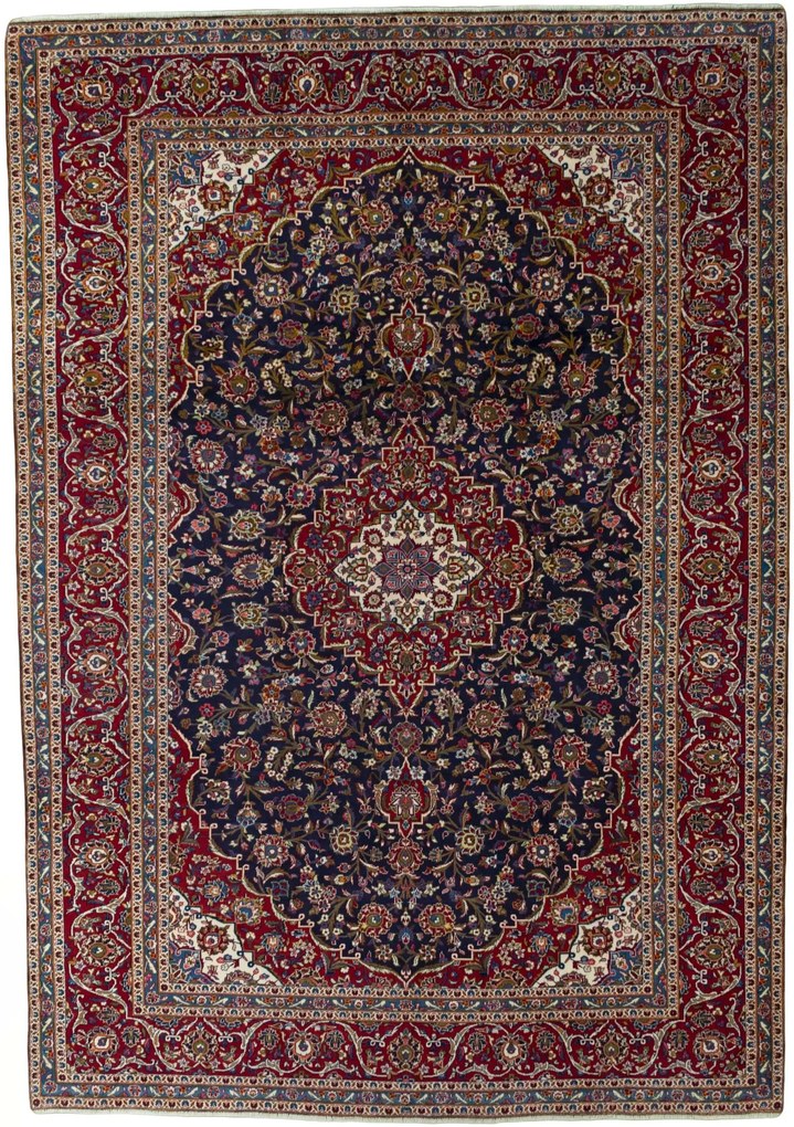 Kashan Tappeto 420 x 300 Blu (Iran) Annodato A Mano