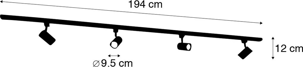 Sistema a binario intelligente monofase con 4 faretti WiFi GU10 neri - Jeana