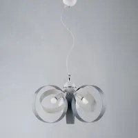 Lampadario Moderno 3 Luci Cerchi Ferro Bianco e Grigio Serie Bolla