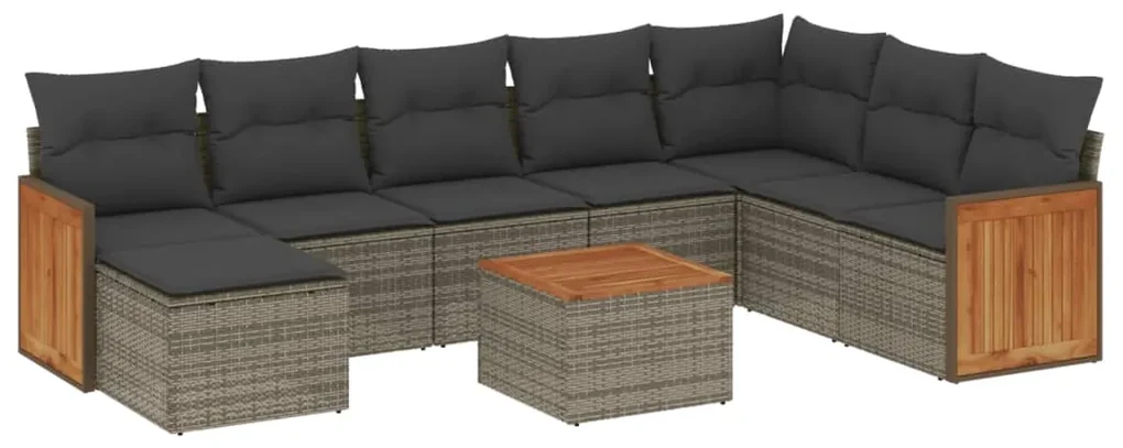 Set divano da giardino 9 pz con cuscini grigio in polyrattan
