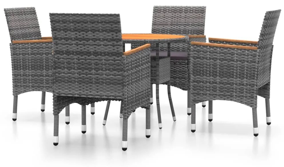 Set da pranzo per giardino 5 pz in polyrattan grigio