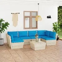 Set Divani da Giardino su Pallet 7 pz con Cuscini Legno Abete cod mxl 39904