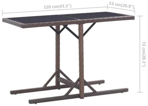 Tavolo da Giardino Marrone 110x53x72 cm in Vetro e Polyrattan