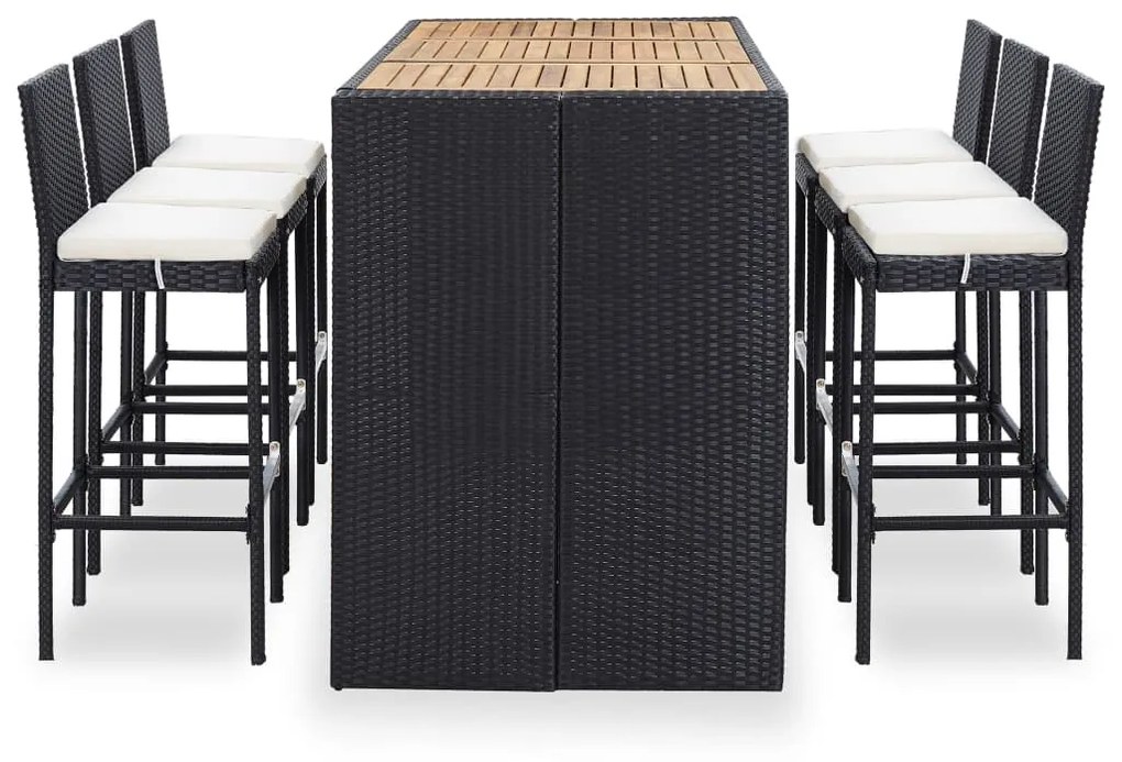 Set da Bar da Giardino 7 pz con Cuscini in Polyrattan Nero