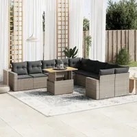 Set Divani da Giardino 11 pz con Cuscini in Polyrattan Grigio 3271508