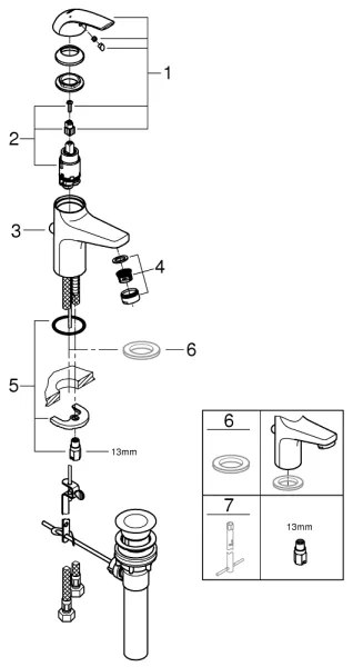 GROHE 32805000 - Miscelatore per lavabo BAUCURVE DN 15, cromo lucido