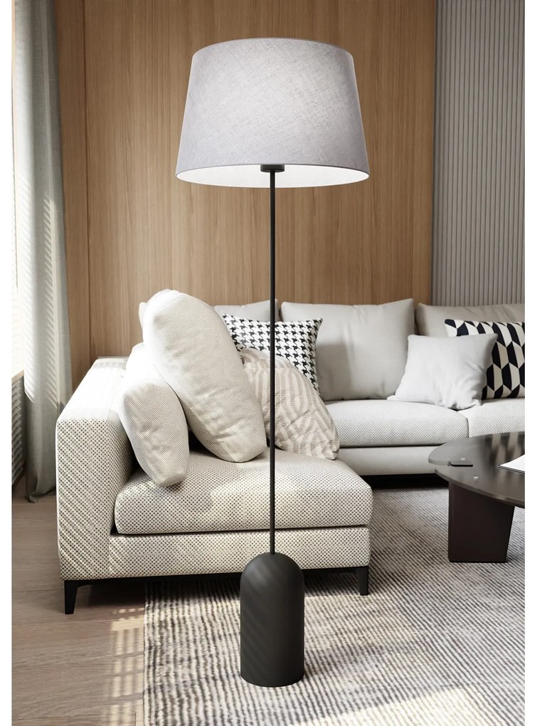 Piantana 1 Luce Anubi Paralume In Tessuto Grigio Con Base In Acciaio Nero