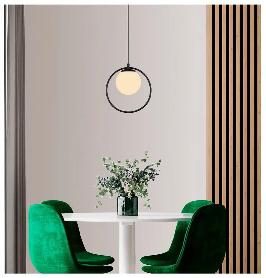 Lampada a sospensione in metallo nero con paralume in vetro ø 15 cm Ates - Squid Lighting