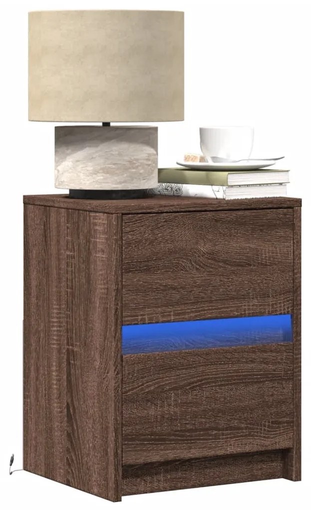 Comodino Con Luci Led Rovere Marrone İn Legno Multistrato /