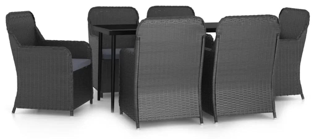 Set da pranzo da giardino 7 pz con cuscini nero