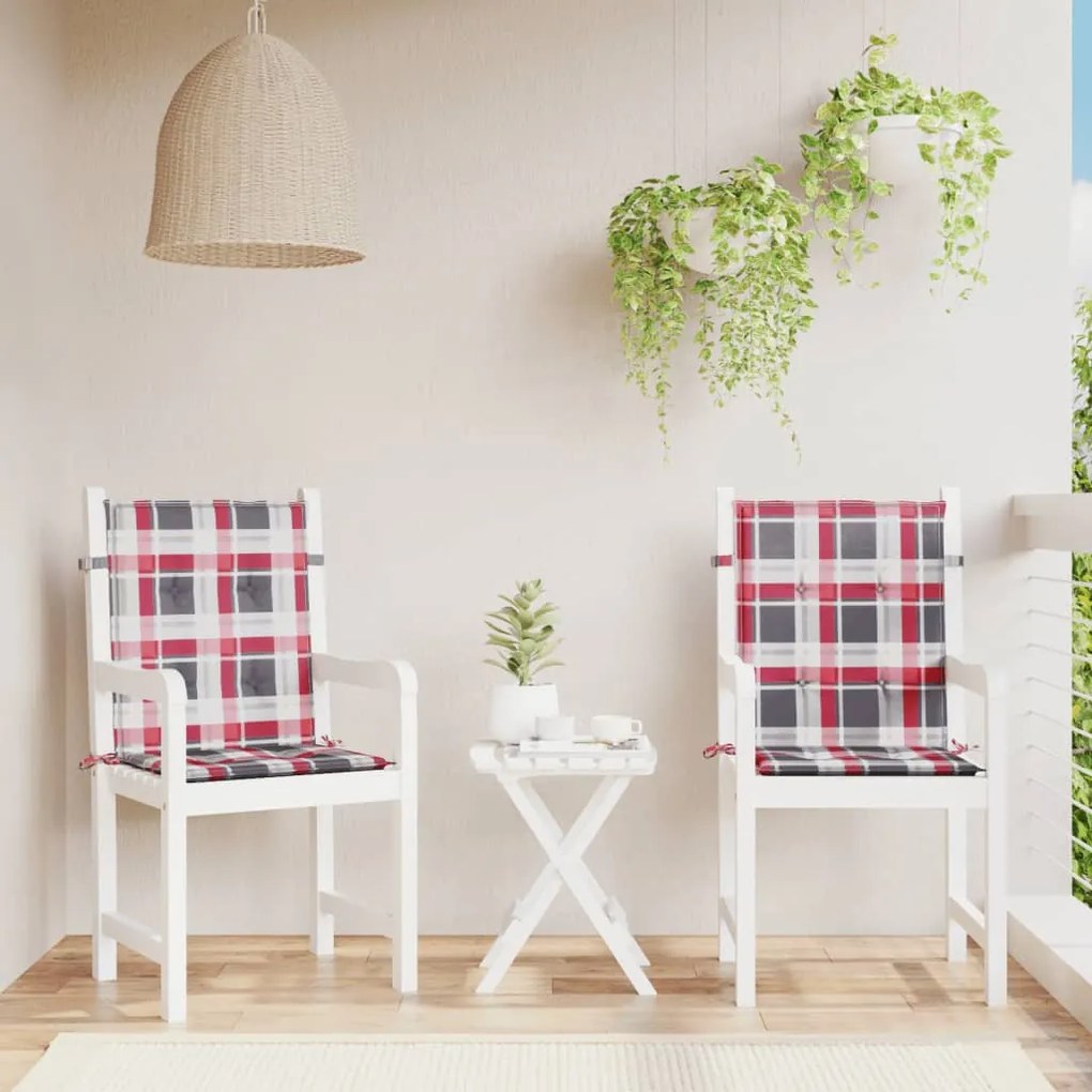 Cuscini Per Sedia 2 Pz A Quadri Rossi 100x50x3cm Tessuto Oxford /