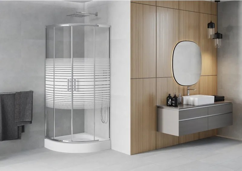 Mexen Rio cabina doccia semicircolare 70 x 70 cm, fasce bianche, cromo + piatto, bianco - 863-070-070-01-20-4710