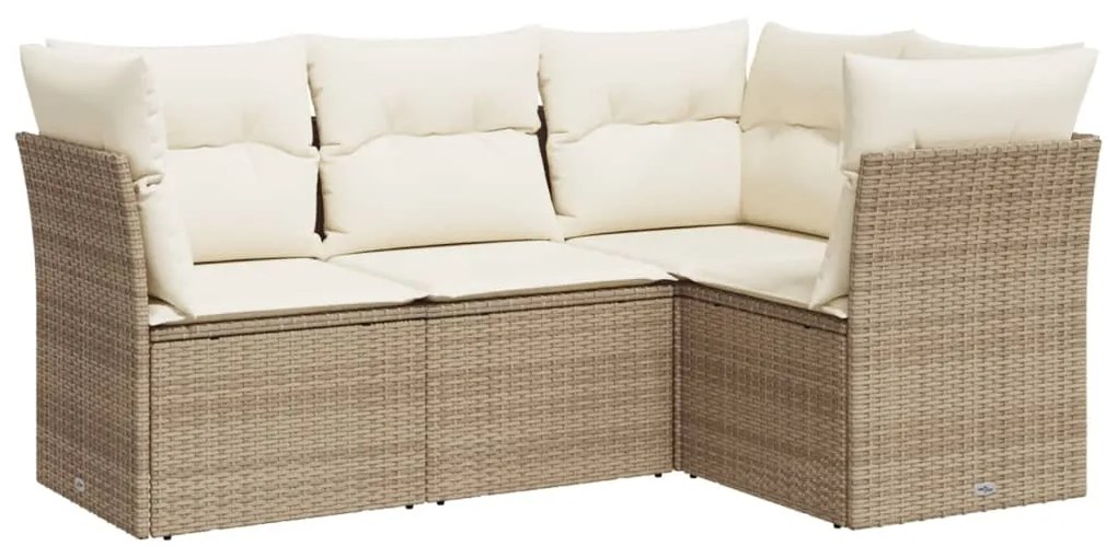 Set divano da giardino 4 pz con cuscini beige in polyrattan