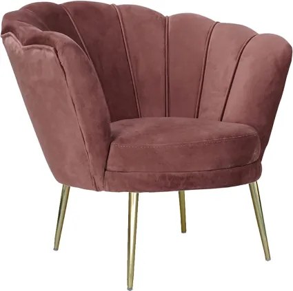 Poltrona in velluto Rosa - modello conchiglia e gambe metallo oro