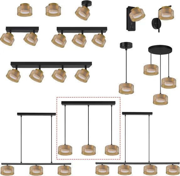 Brilagi - Lampadario a sospensione con cavo AURA LUX 3xGX53/30W/230V nero/oro
