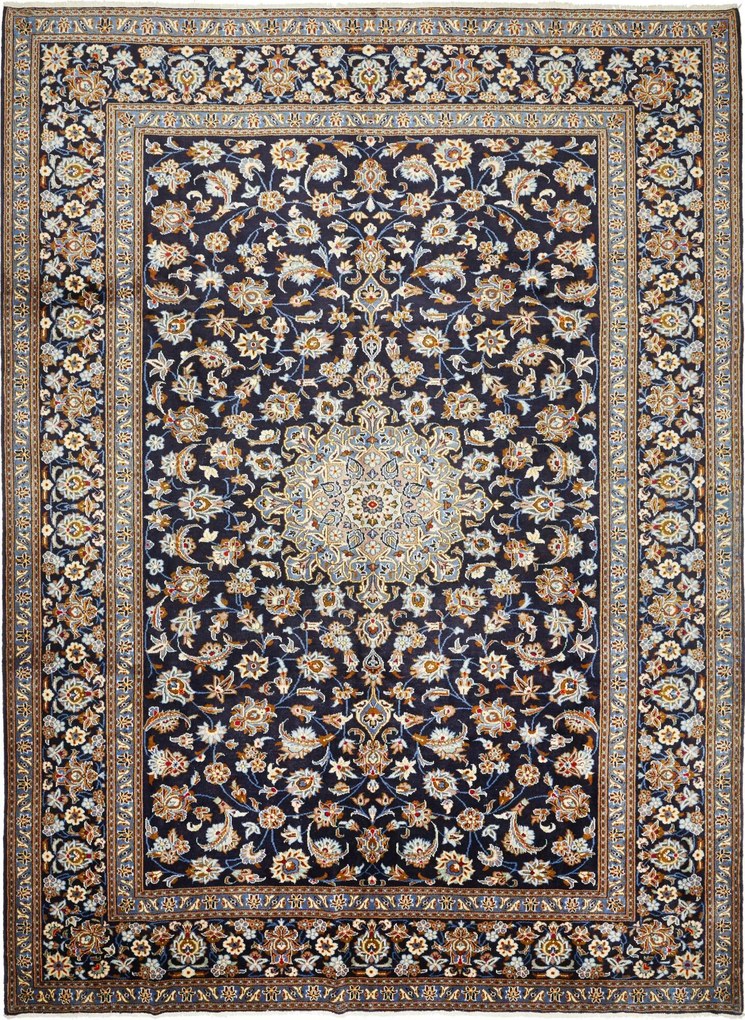 Kashan Tappeto 370 x 280 Blu (Iran) Annodato A Mano