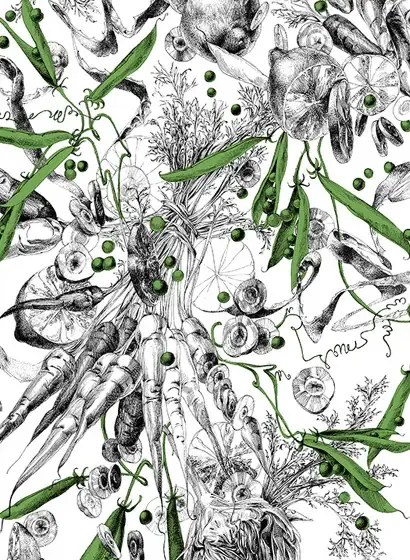 Edmond Petit Carta da parati Feu d'Artifice Lègumes - Feu d'Artifice Lègumes - Petits Pois