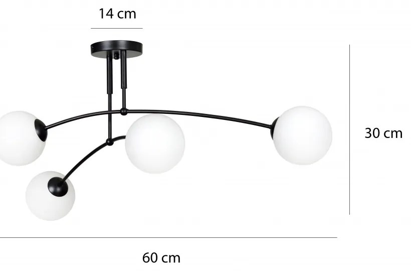 Lampadario a Sospensione in Acciaio e Vetro PREGOS 4 Nero/Bianco 4xE14 Colore del corpo Nero