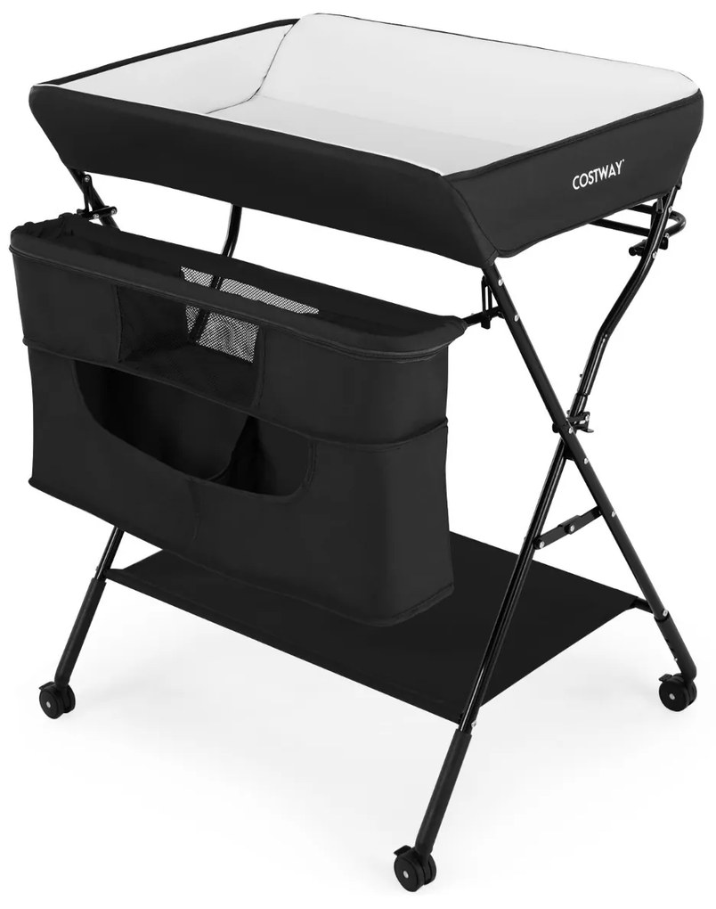 Costway Fasciatoio pieghevole per neonati con rotelle altezza regolabile borsa e ripiano, Organizer per pannolini