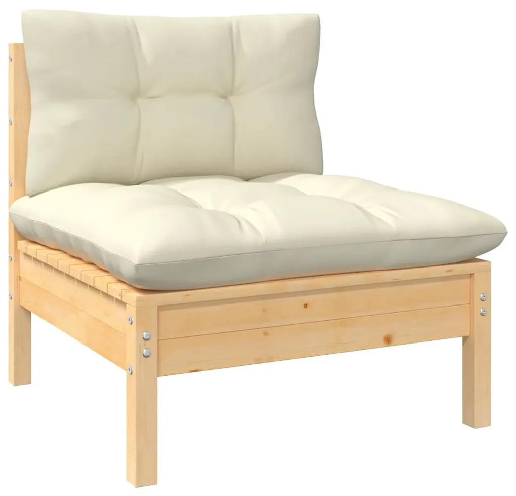 Set divani da giardino 4 pz con cuscini crema massello di pino