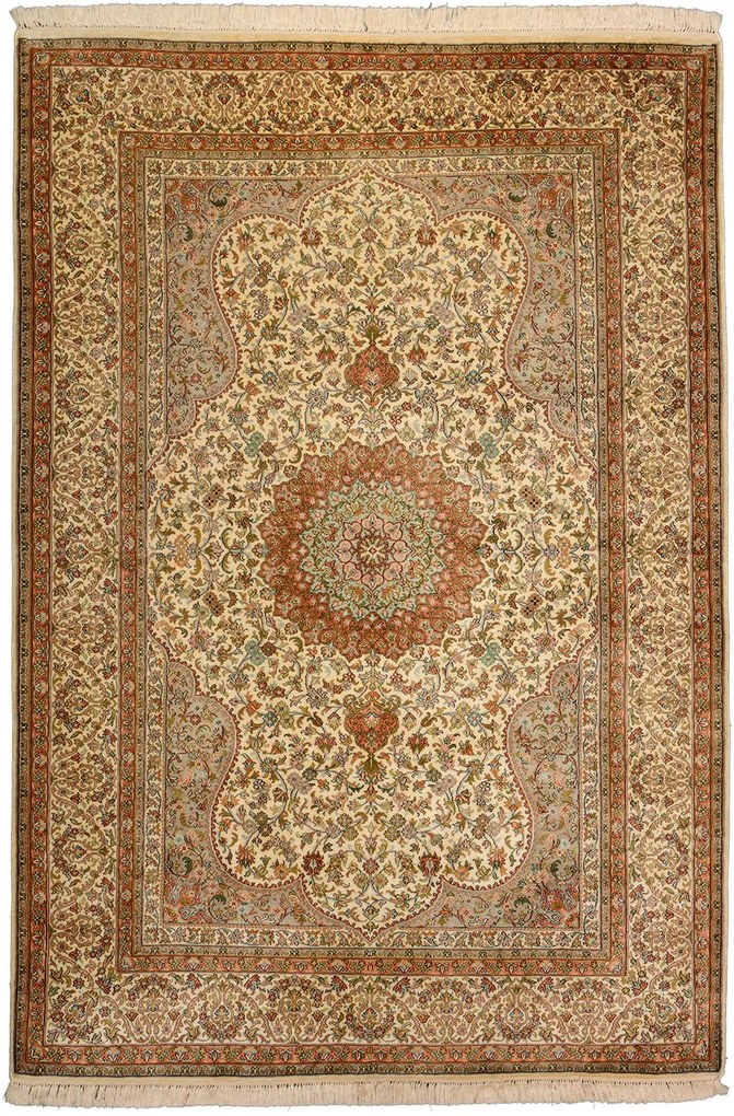 Cashmere Silk Tappeto 180x130 Beige (Indian) Annodato A Mano